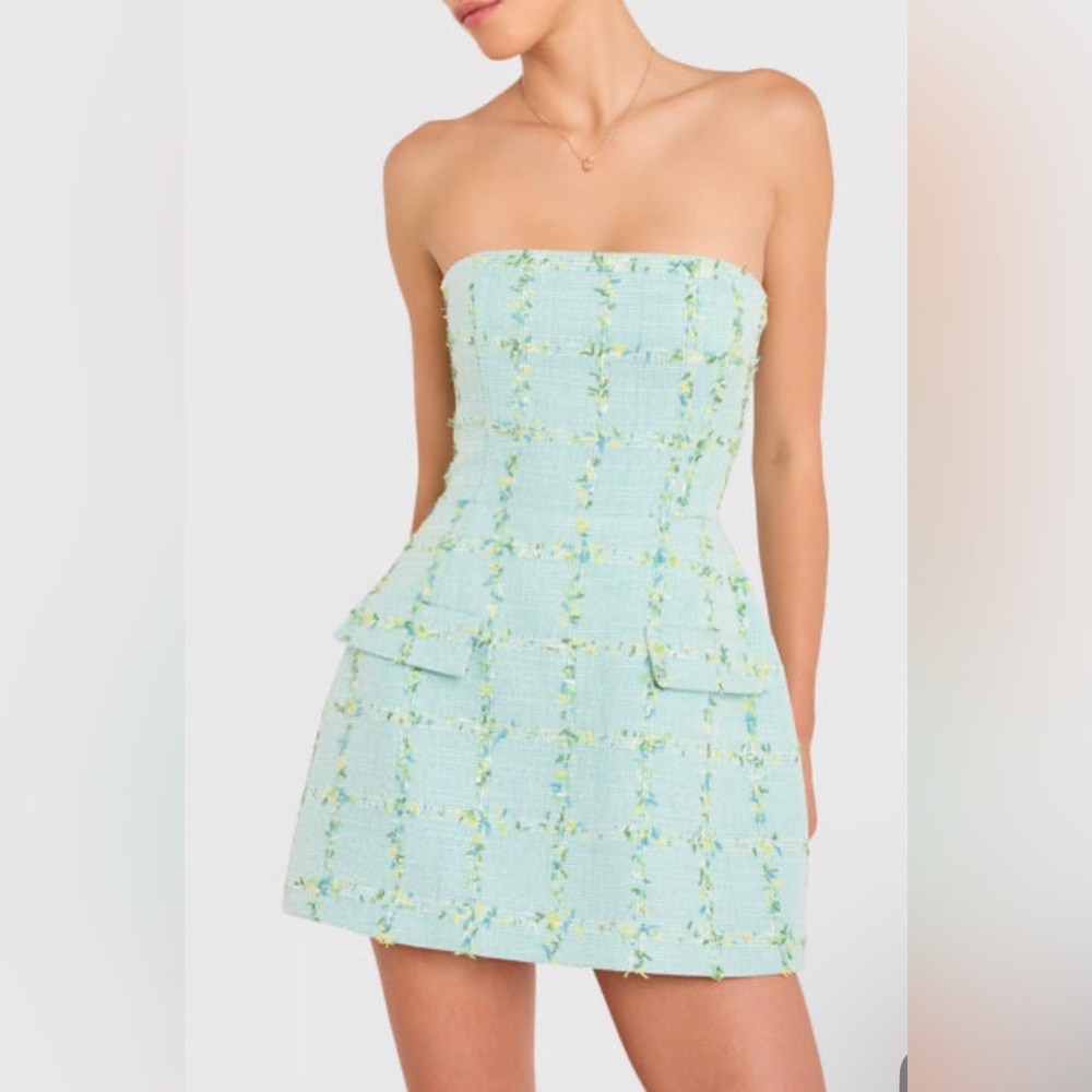 Amanda Uprichard Strapless Bethany Skort Romper in Aquamarine light blue